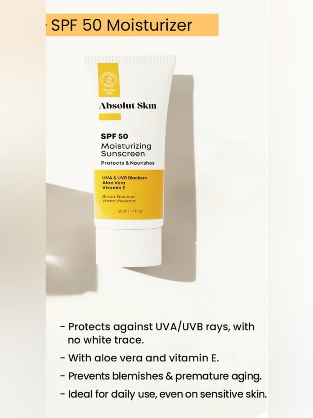 Absolut Skin SPF 50 Moisturizing Sunscreen